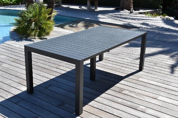 Table aluminium de jardin PRIMEVERE 2 grise 200/260/320 x100cm