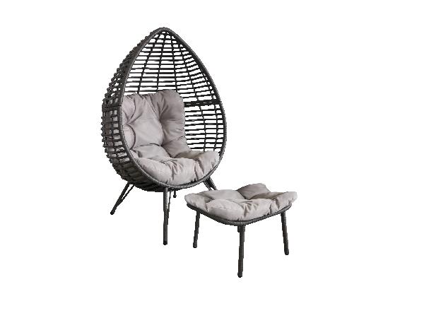 Fauteuil +repose pieds oeuf gris