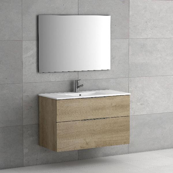 Meuble salle de bain 2 tiroirs GALSAKY chêne naturel 100x65x55cm