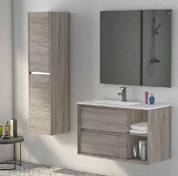 Meuble Salle De Bain Hole 2 Tiroirs Melamine Pin Gris 90x50x45cm Samse